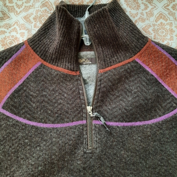 Prana Brown and Orange Quarter-Zip Sweater Med - Picture 6 of 11